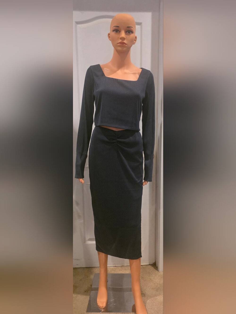 HYFVE Blue Ribbed Two-Piece Skirt Set